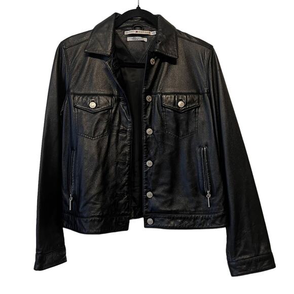 Tommy Hilfiger Black Leather Jacket - Picture 1 of 8